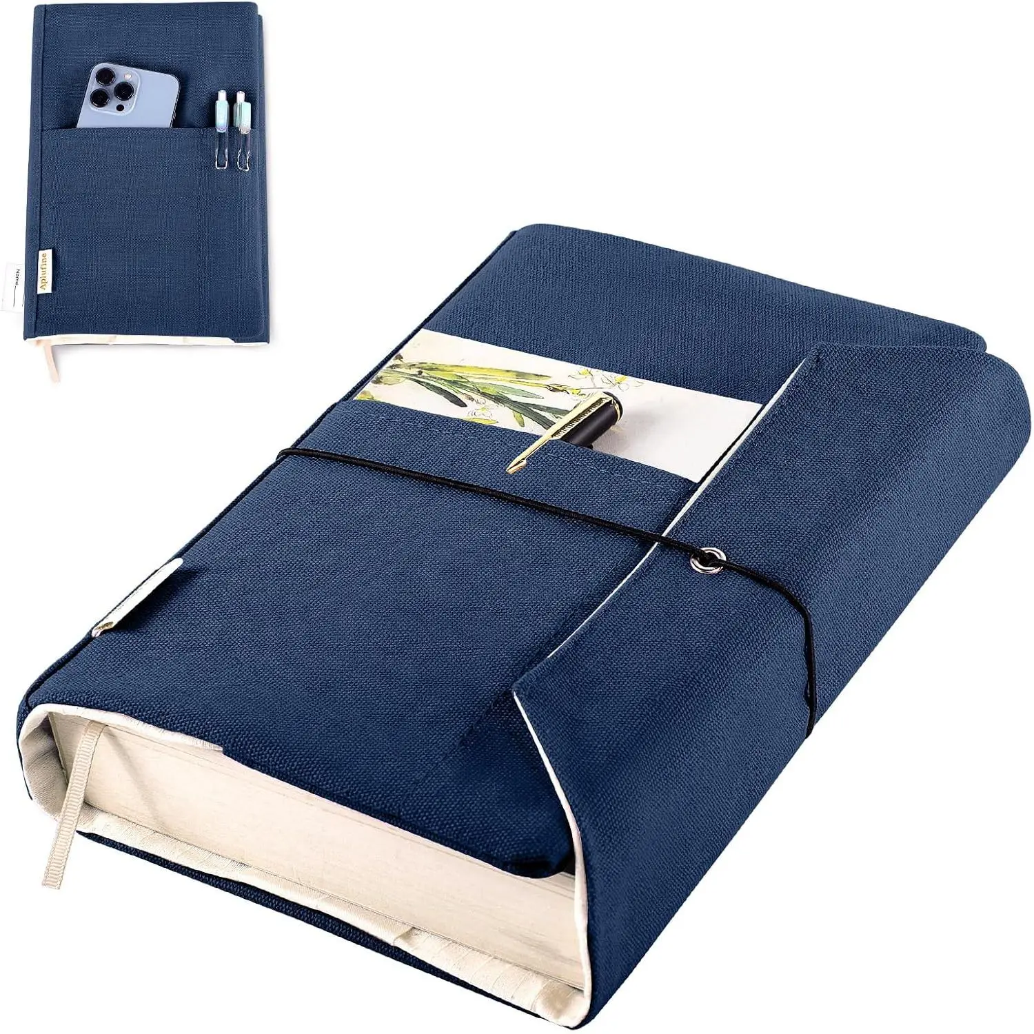 Canvas Book Covers, Washable Book Protector, Book Cover for Paperback Novels, Adjustable Book Cover for Hardcover with Pockets for Pen, Soft Cover Books, Book Lovers Gifts