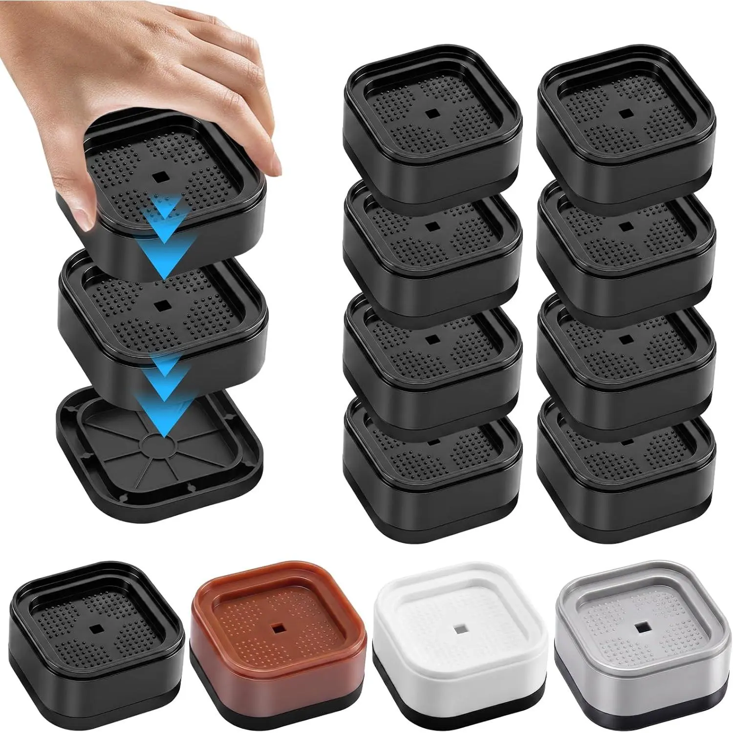 8-Pack Heavy-Duty Adjustable Square Stackable Furniture Risers, 1 or 2-Inch Height Lift for Desk, Table, Bed Frame, Black Home Organizer