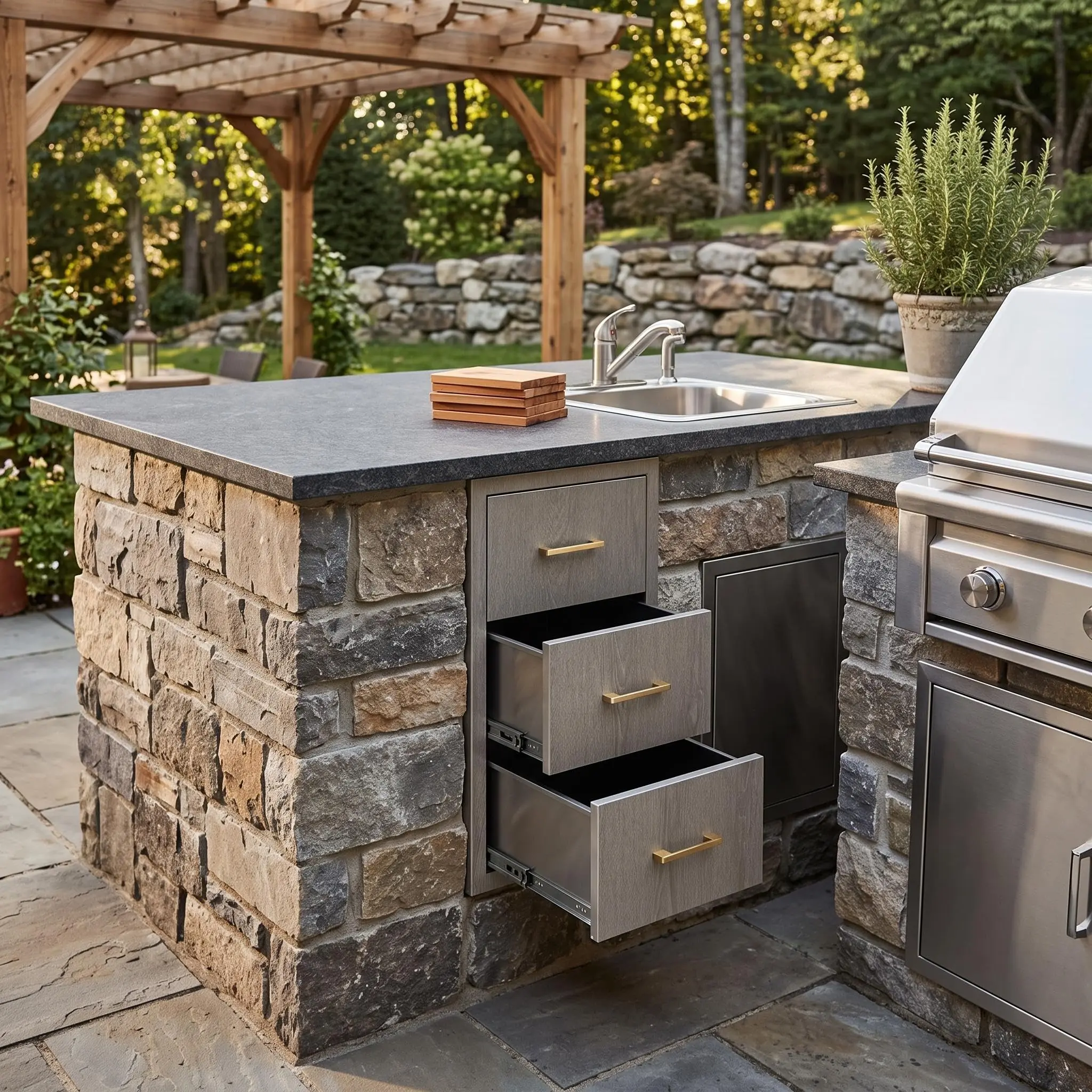 GARVEE 16" W x 20.5" D x 28.5" H Stainless Steel Outdoor Kitchen Triple Drawers with Heavy Duty Handles, Weather-Resistant Flush Mount for BBQ Island, Patio Grill & Outdoor Cooking Space