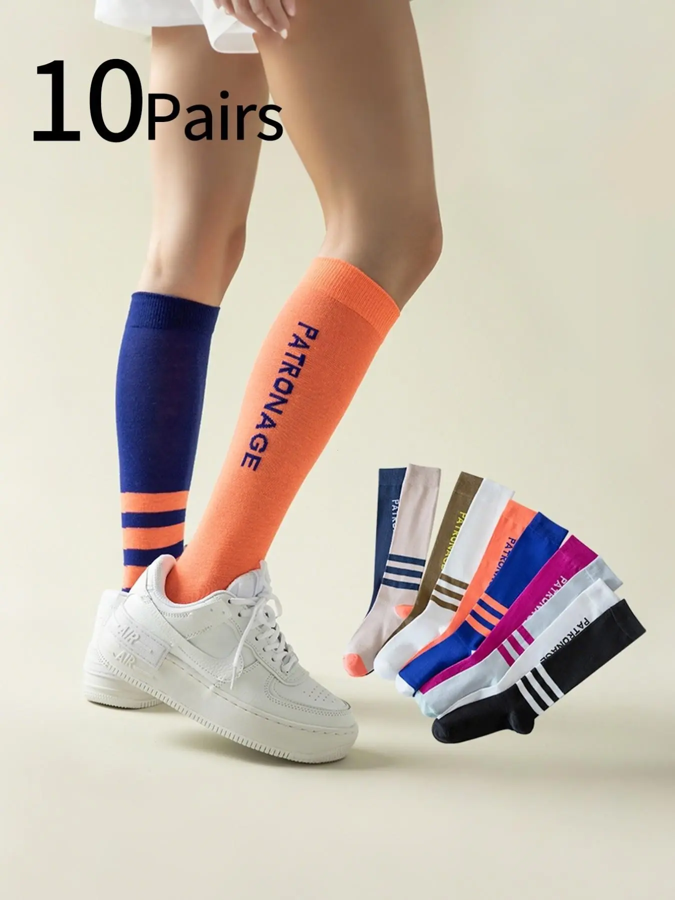 10 Pairs Women's Sports Socks, Compression Calf Socks for Running Yoga, High-Cut Elastic Slimming Leg Socks, Summer Professional Fitness Socks