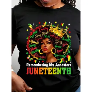 Women's Knitted Pullover Short-Sleeve T-Shirt - Soft, Juneteenth Ancestor Remembrance, Black Heritage Pride, Crown & Afro Artwork - For Everyday Wear, Cultural Events