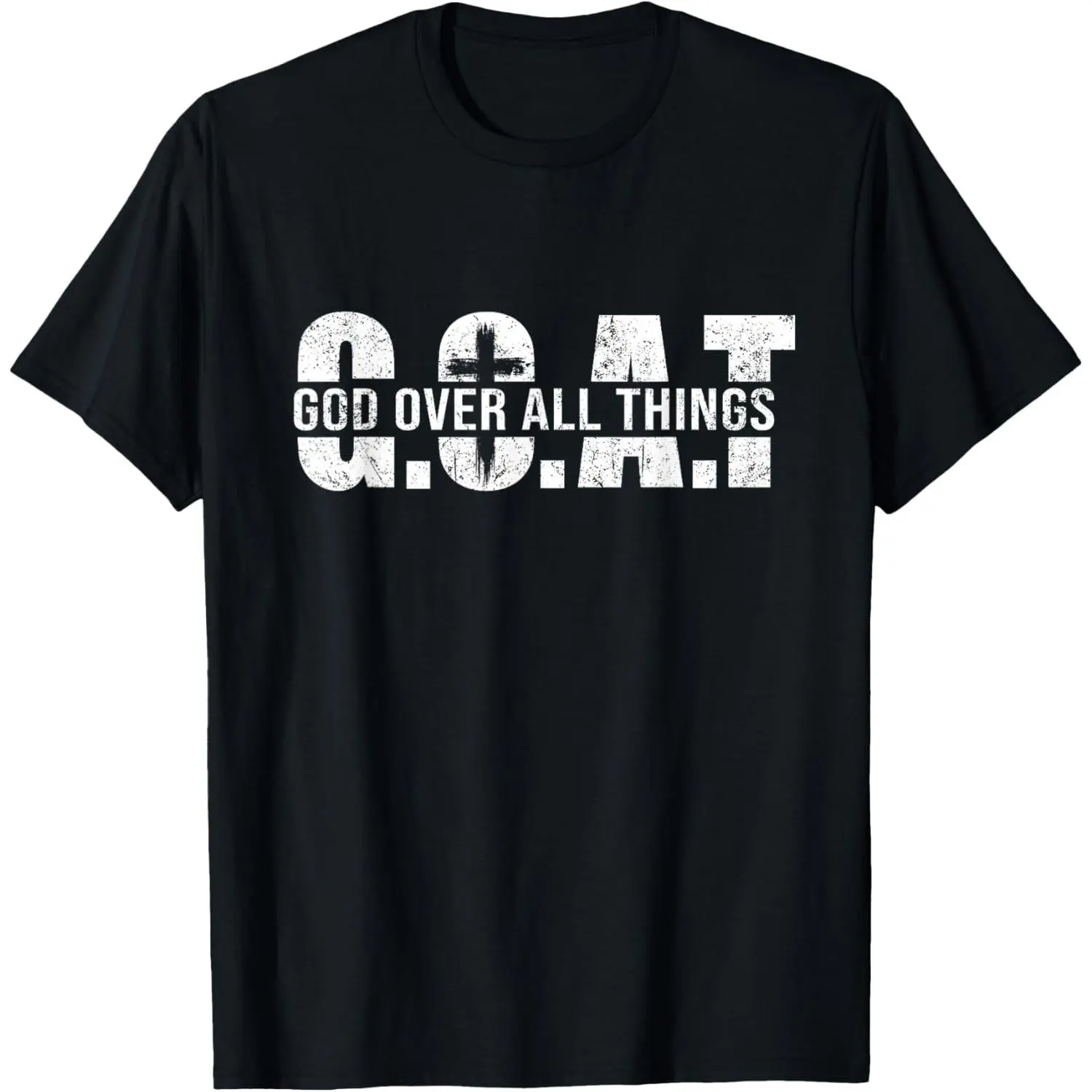 Goat God Over All Things T-Shirt,GOAT God Over All Things Distressed Graphic Crewneck Tee |   Christian Faith Religious Short Sleeve Men’s T-Shirt