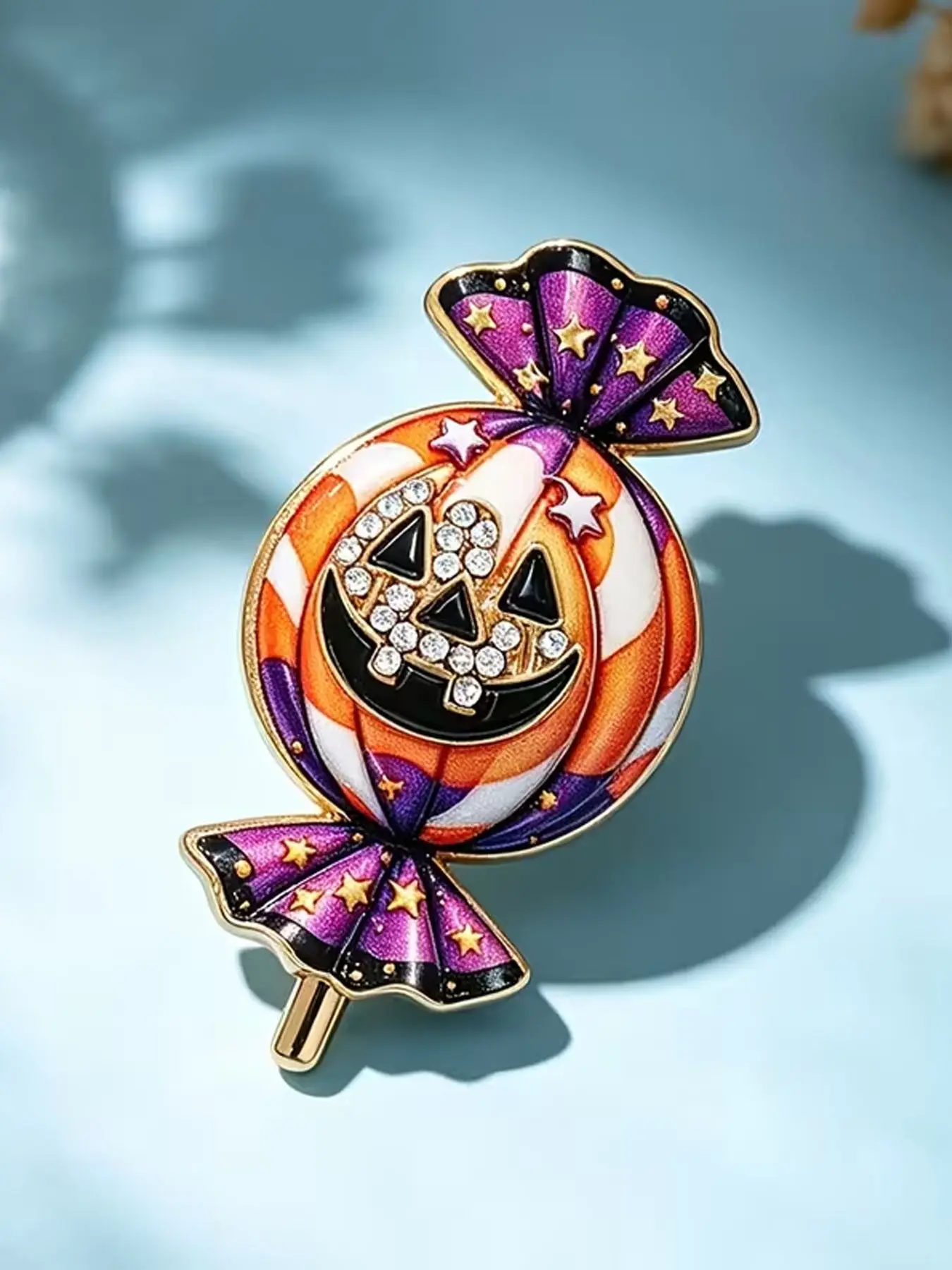 1pc Halloween Pumpkin Candy Enamel Brooch, Cute Jack-O'-Lantern Pin, Inlaid Rhinestone, Halloween Party Fashion Accessory Gift