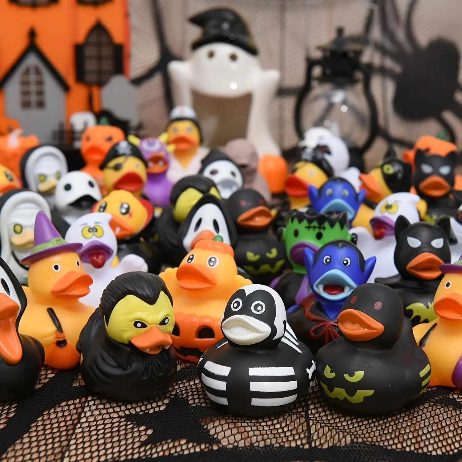 24 Pack Halloween Rubber Ducks Assortment, Witch Pumpkin Bat Zombie Haunted House Designs, Non-Toxic Party Favors, Spooky Decor