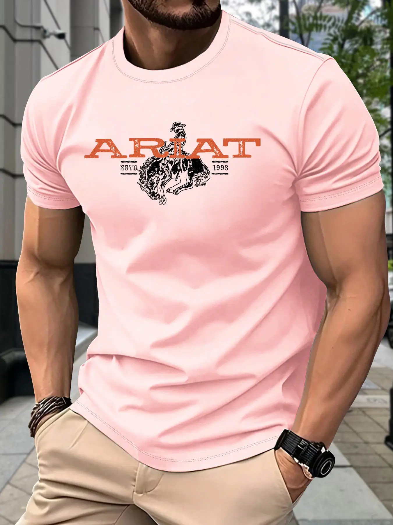 Men's Vintage Geometric Print T-Shirt, Casual Streetwear Style Round Neck Top, Perfect for Summer Wear, Short Fitted Clothing