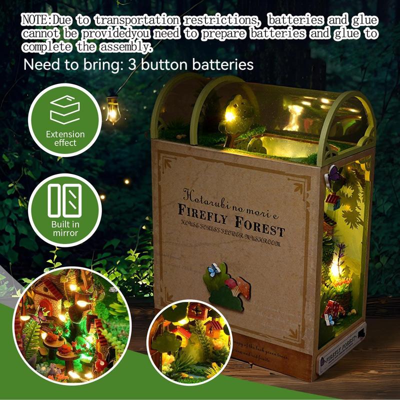 DIY Country Style Wooden Book Nook Kit with LED Light, 1 Set 3D Wooden Puzzle, 3D Desktop Decoration Ornament, DIY Model Kit for Bookshelf Decoration