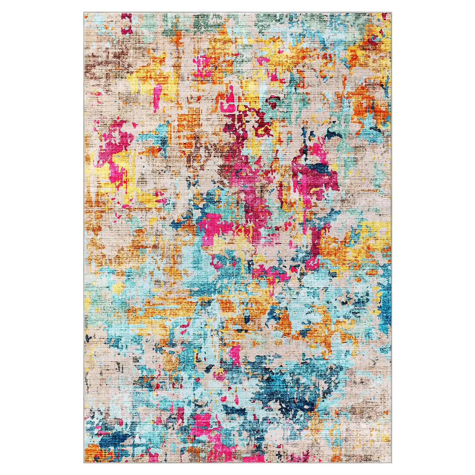 Colorful Abstract Boho Area Rug 5x7 Washable Non-Slip Low Pile Non-Shedding Throw Rug for Living Room Bedroom Dining Room, Multiple Colors Blue-Green Color Orange Gray, Sizes 2x6 2x8 4x6 5x7 6x9 8x10 9x12 10x13 Available