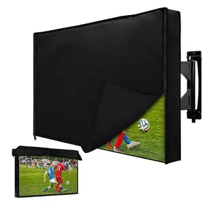 Outdoor TV Cover with Waterproof Zipper Velcro + Bottom Cover, 600D Heavy Duty Weatherproof TV Enclosure with Front Flap, for Outside LED LCD Flat Screen TVs