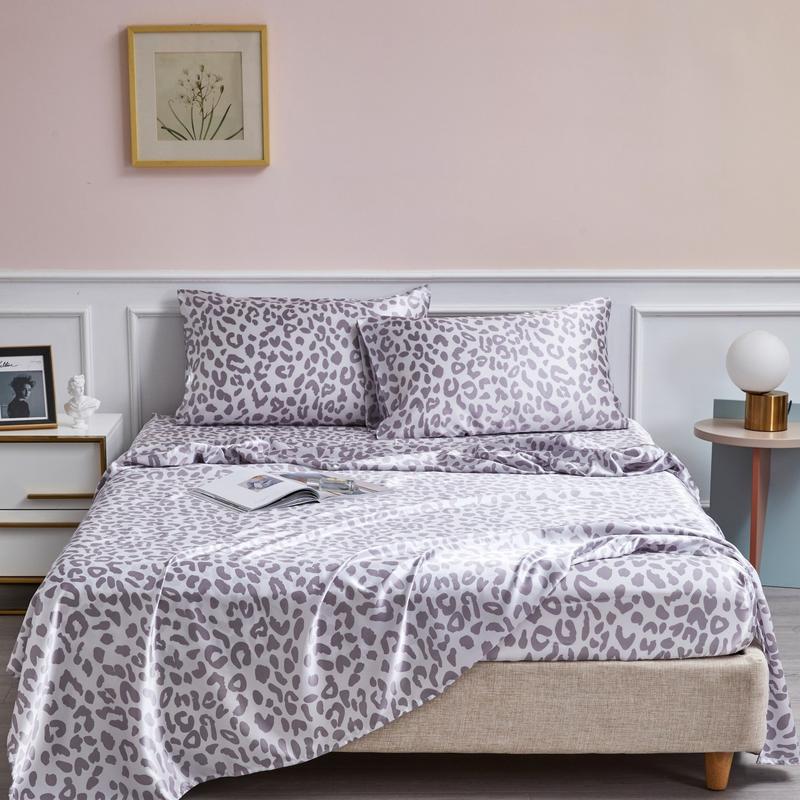 Leopard Print Bedding Set, 1 Set Including 1 Count Soft Comfortable Fitted Sheet & 1 Count Flat Sheet & 1/2 Counts Pillowcase without Filler, Halloween Decor Bedding Supplies for Home Bedroom Hotel