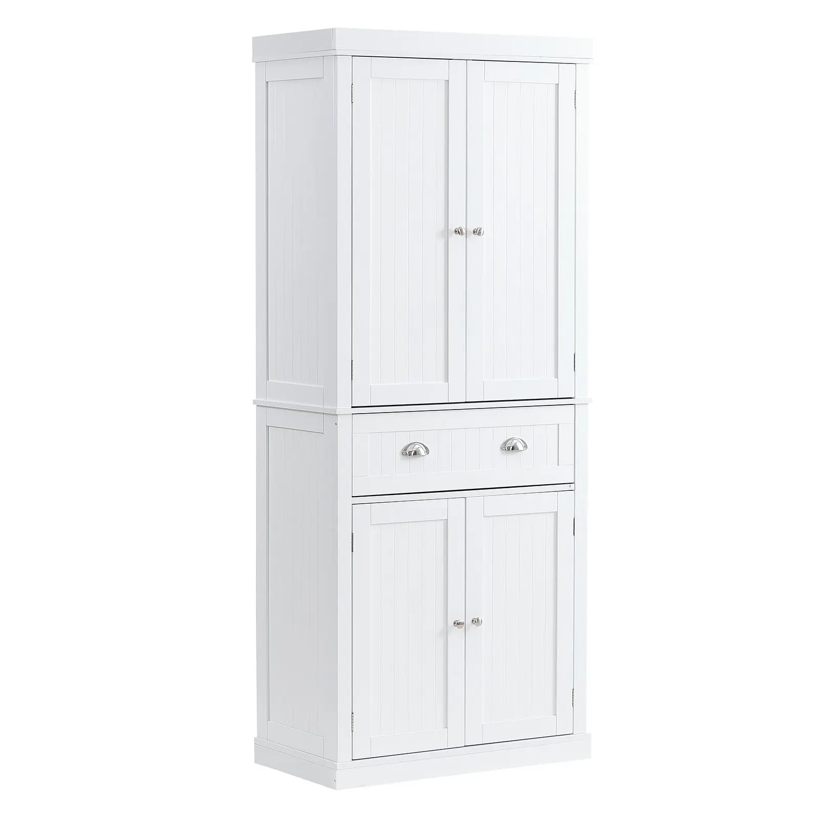 【DealsForYouDays】VEVOR 72" Kitchen Pantry Storage Cabinet, Freestanding Utility Cabinets with Doors, Drawer and 3 Adjustable Shelves, Tall Food Buffet Pantries for Kitchen, Living Room, Dinning Room, Laundry, White