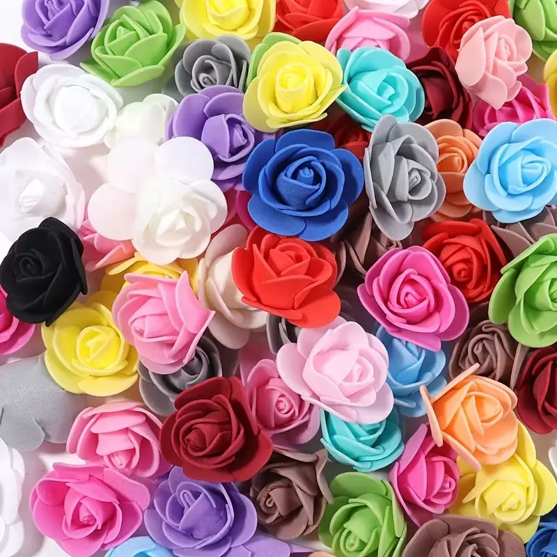 100-piece pack of artificial foam rose heads, artificial flower decorations, maintenance-free, perfect for DIY wedding bouquets, ideal for wedding table centers, baby showers, Valentine's Day, and Mother's Day decorations.