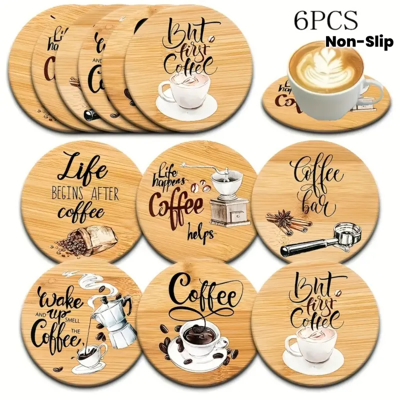 6-piece Set of Wooden Coffee Coasters - Heat-resistant Non-slip Beverage Mats, Coasters for Drinks, Cup Coasters for Desk, Suitable for Home Decoration and Gifts, Decorative Coaster - Perfect Choice for Holiday Parties