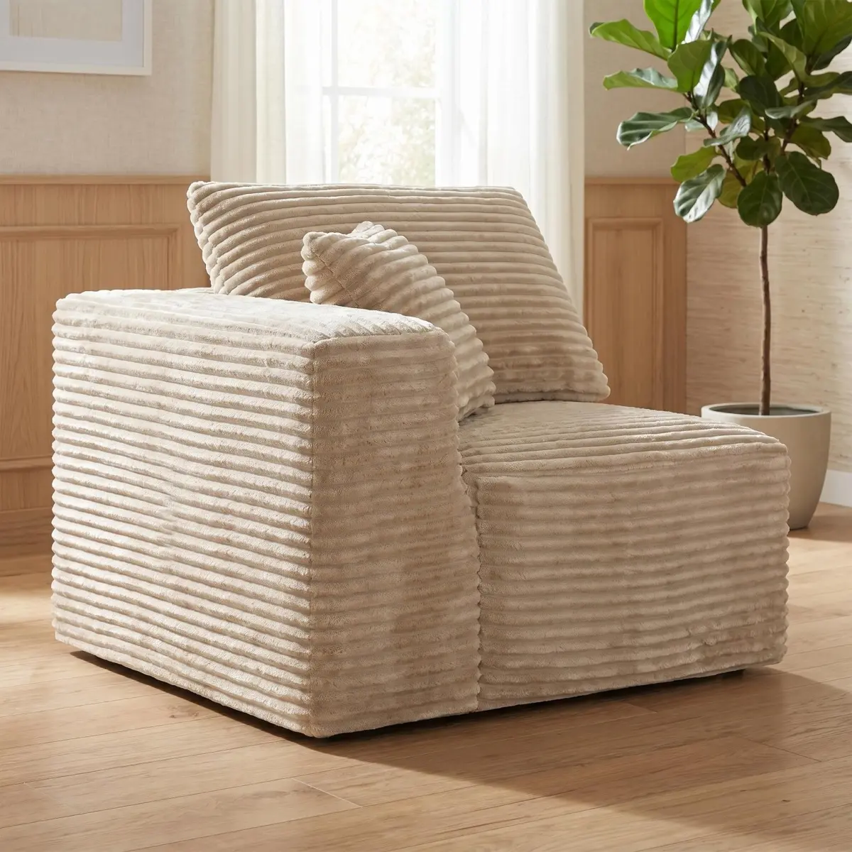Camel Corduroy Modular Compression Sofa, Legless Floor-Hugging Armless Accent Chair for Living Room Bedroom