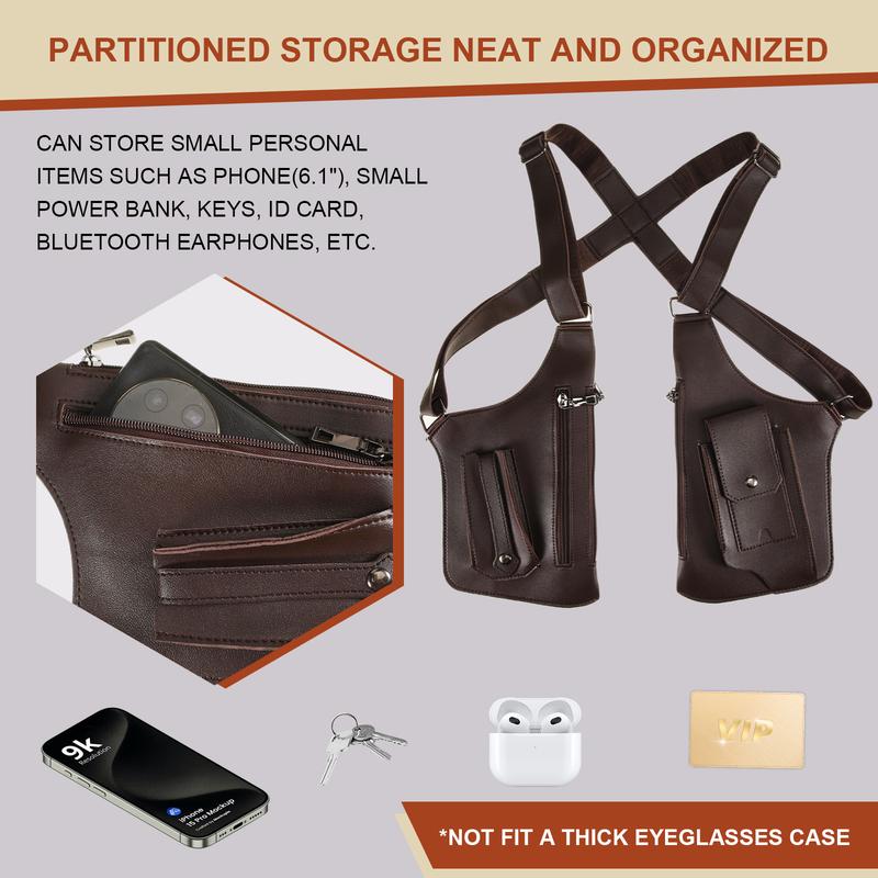 Men'S Double Shoulder Underarm Vest Bag |   Anti-theft Hidden Underarm Wallet Pocket, Casual Backpack, Steampunk Style Single Shoulder Bag, Adjustable Faux Leather Strap, Perfect Gift For Boyfriends On Valentine'S Day, Christmas, And Birthdays