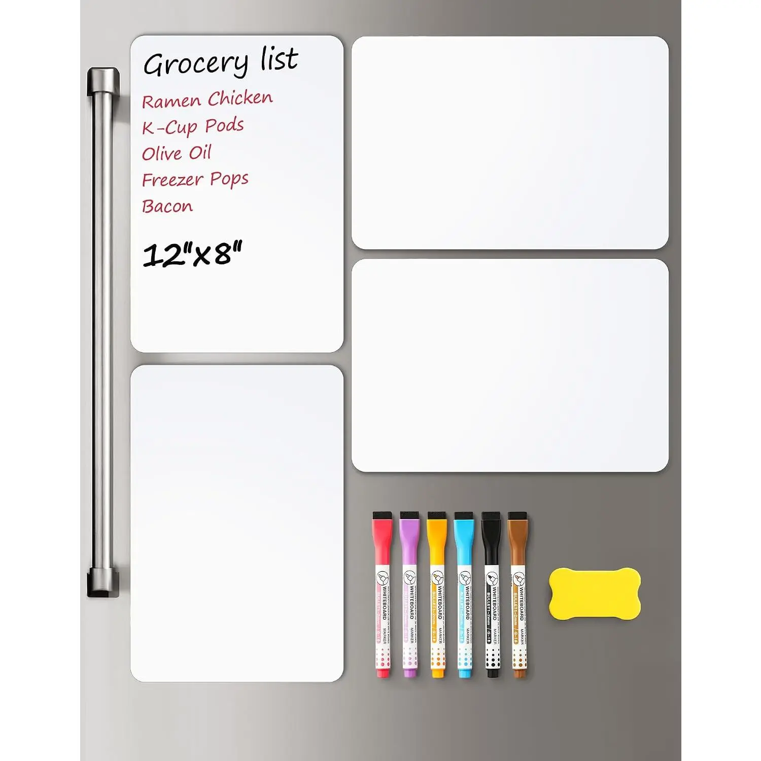 4 PACK  Dry Erase Board Sheet for Fridge, 12"x8" Erasable Refrigerator WhiteBoard w/ 6 Markers & 1 Eraser- Smooth and Flexible Small  Blank Notepad for  Kitchen Organizer and Planner