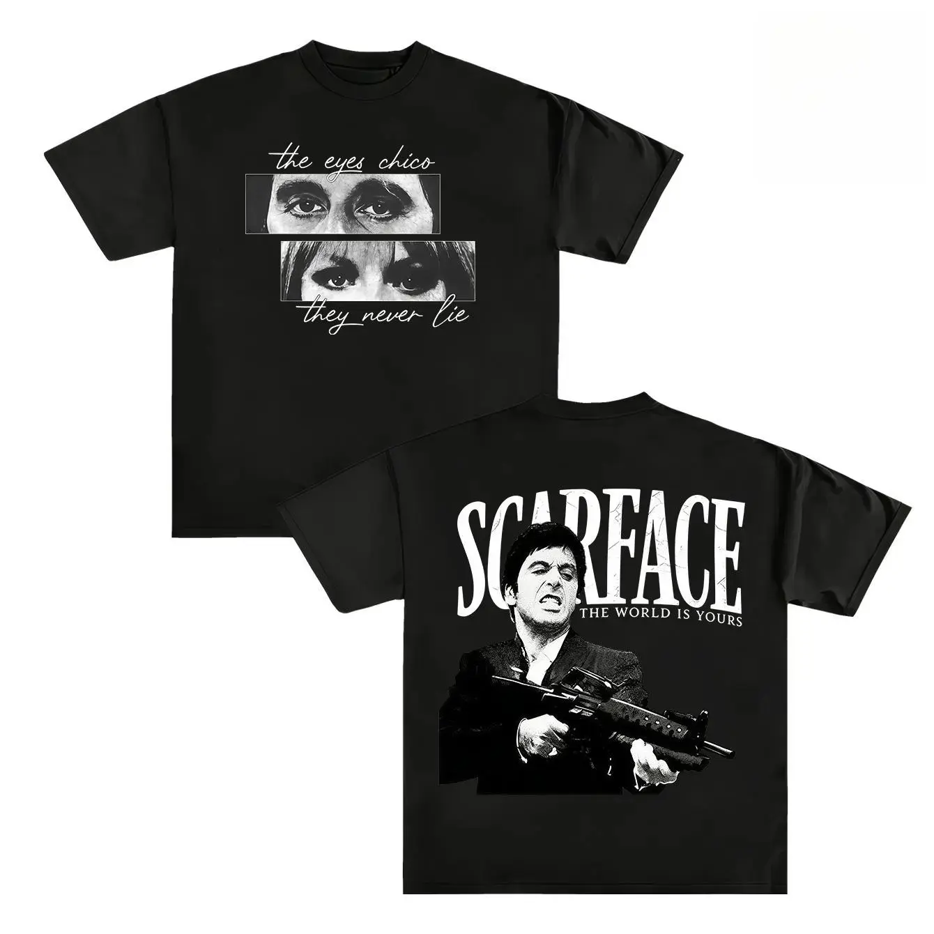 Scarface Graphic Tee For Men Stylish Black Short Sleeve Crew Neck Summer T-Shirt Vintage Gangster Style Graphic Tee For Men Stylish Black Short Sleeve Crew Neck Summer T-Shirt 100% Cotton Movie Inspired Streetwear Top