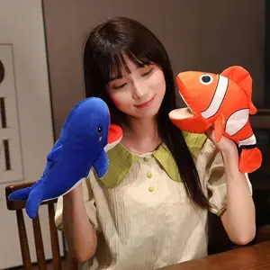 Ocean Series Plush Hand Puppet Cute Animal Chameleon Crocodile Shark Blue Whale Clownfish Octopus Stuffed Soothe Baby Toys Boy