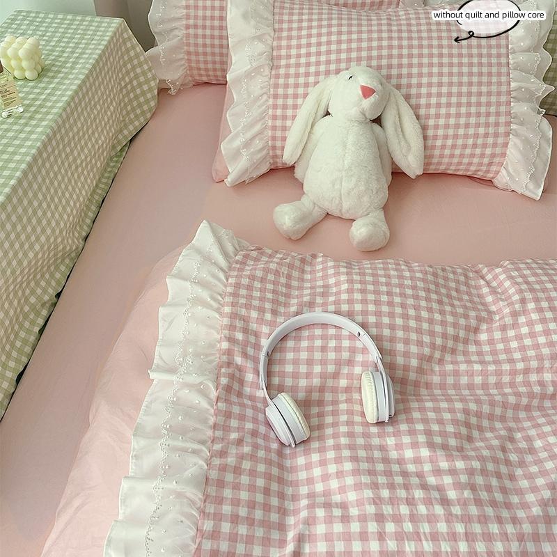 Plaid Pattern Bedding Set, Soft Comfortable Bedspread & 1/ Pillowcase without Filler, Bedding Supplies for Home Bedroom Hotel