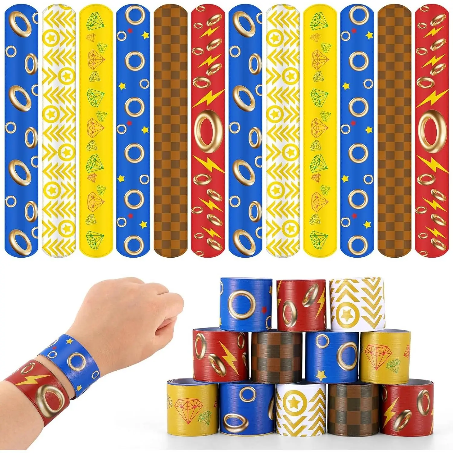 DERTE 36 PCS Anime Hedgehog Themed Slap Bracelets for Birthday Party Decorations