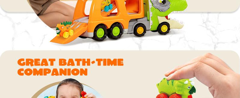Dinosaur Toys for Kids 2-4, Toddler Boy Toys, Dinosaur Carrier Truck with 6 Rubber Car Vehicles, Christmas Birthday Gifts with Music & Lights for 2 3 4 5 Year Old