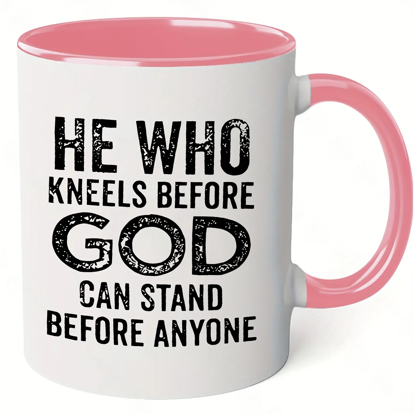 1pc Funny Christian Mug with "He Who Kneels Before God Can Stand Before Anyone" Bible Quote - 11oz White Ceramic Cup, Dishwasher Safe, Durable Coffee Cup for Home, Office, Church - Inspirational Gift for Christmas, Easter