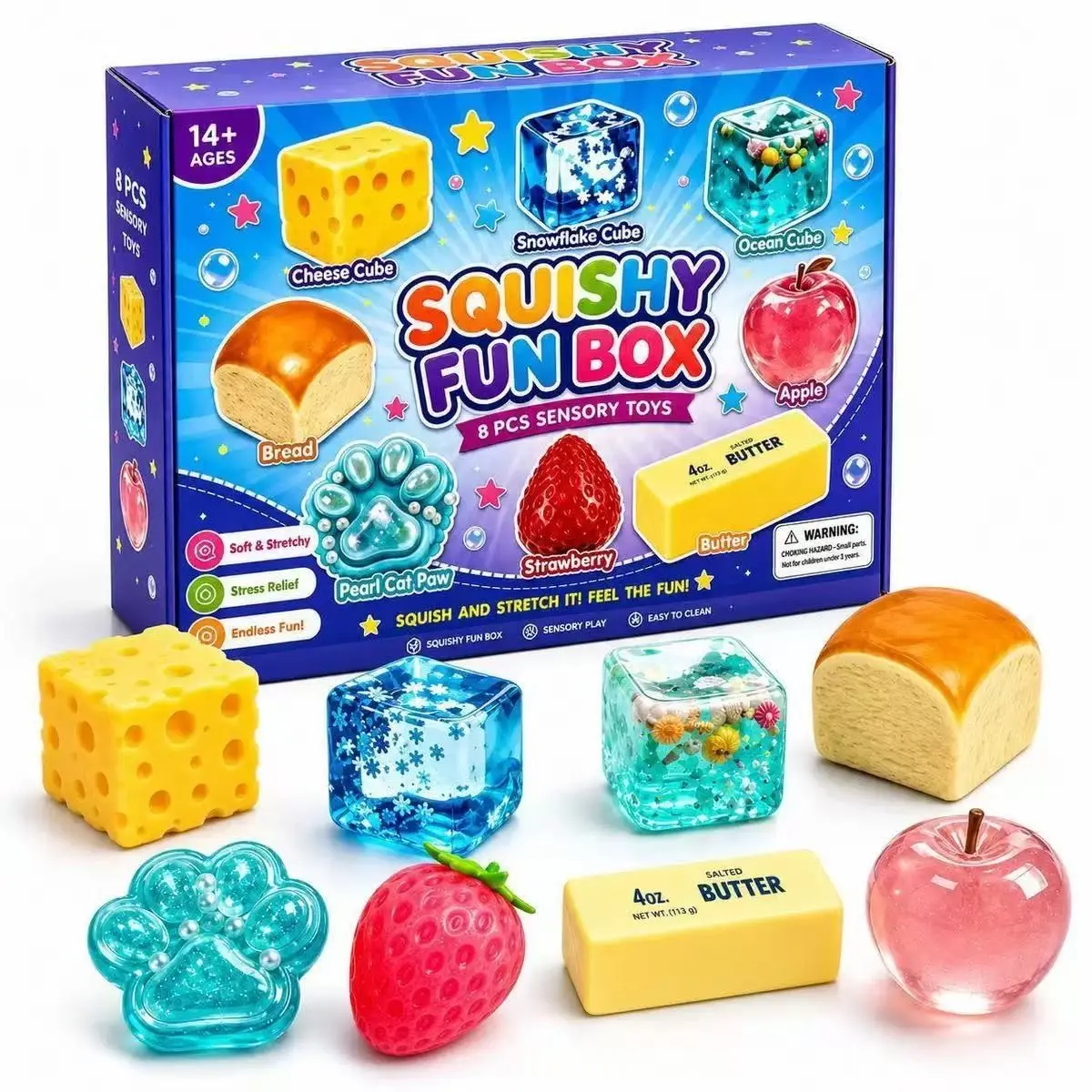 New Compressing Toys 8-Piece Set, Mystery Soft Box Series, Stress Relief Squishy Toy Blind Box, Fun and Relaxing Playset