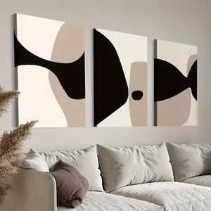 2D canvas, [abstract art painting] 3-piece framed canvas set and s |   Black and beige abstract art, modern minimalist neutral gallery painting, creative print, art wall painting, suitable for gifts, bedroom, living room wall decoration, home and dormitor