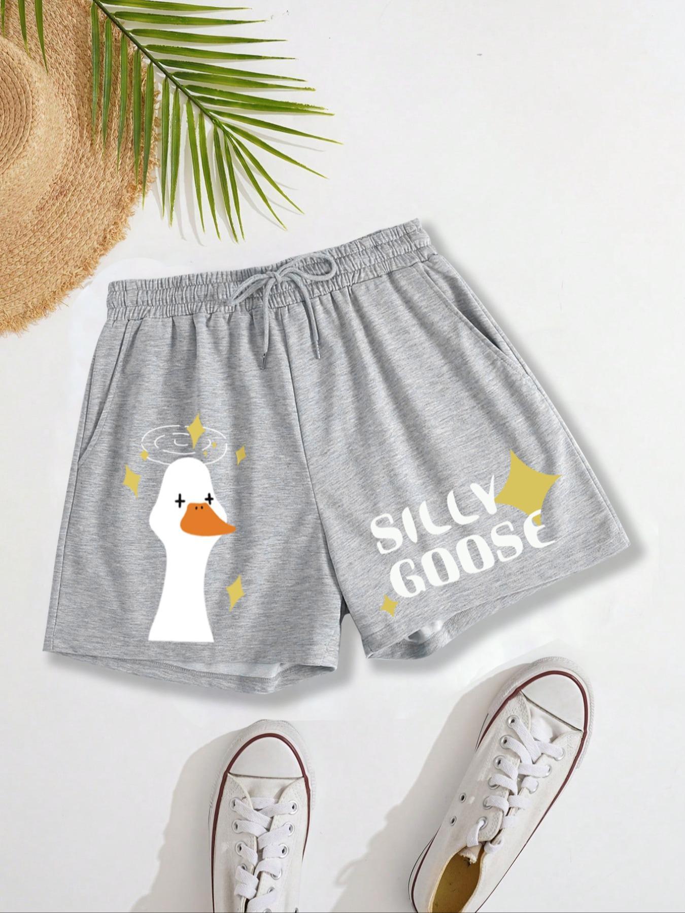 Women's Letter & Goose Print Boxer Brief, Casual Comfy Breathable Graphic Shorts for Daily Wear, Ladies Underwear for Summer