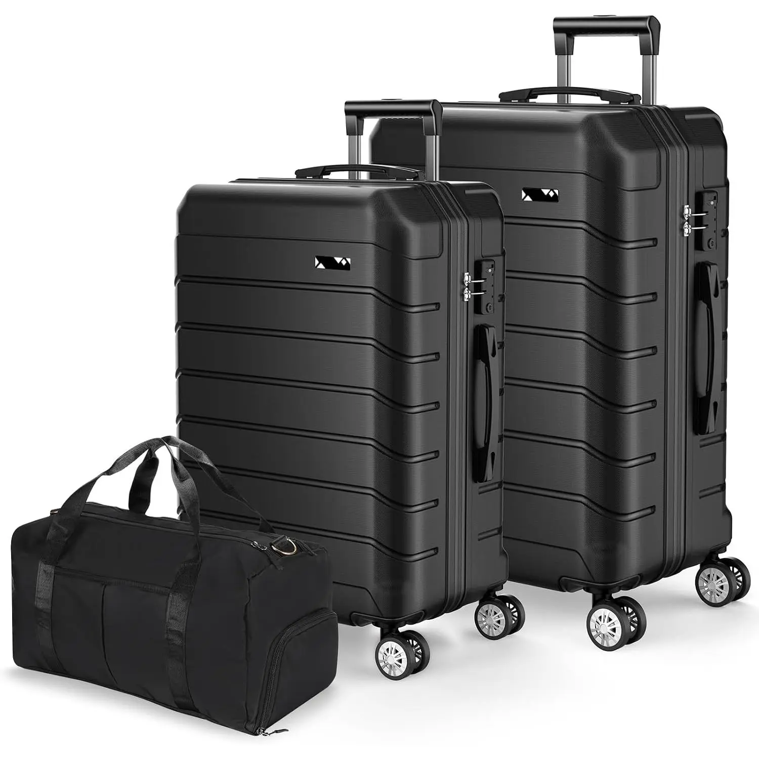 Men’s & Women’s 3-Piece Synthetic Hardside Spinner Luggage Set - 20/26in Expandable Carry-On Suitcases with Spinner Wheels, Lightweight Durable TSA Lock, Zipper (Black)
