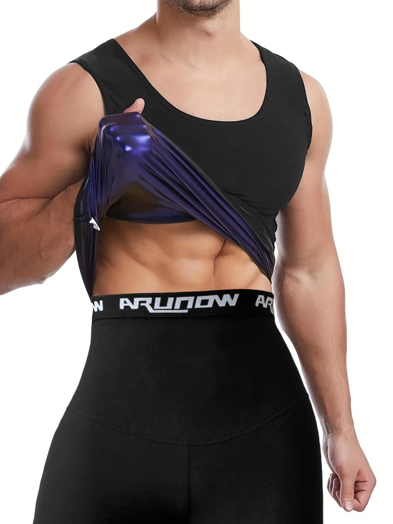 Men's Plain Scoop Neck Tank Top & Letter Tape High Waist Shorts Sweat Sauna Suit Set, Sleeveless Sports Top & Skinny Shorts, Workout Gym Yoga Exercise Clothing Set for Men