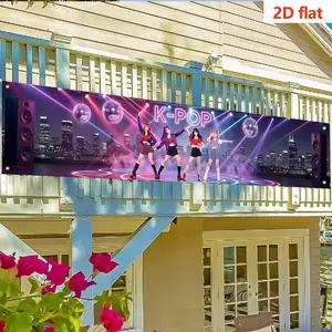 K-Pop Banner, Korean Pop Music Background Cloth, Anime Girl Idol Group Dance Design, Neon Party Flag, 240cm*45cm, Easy Install