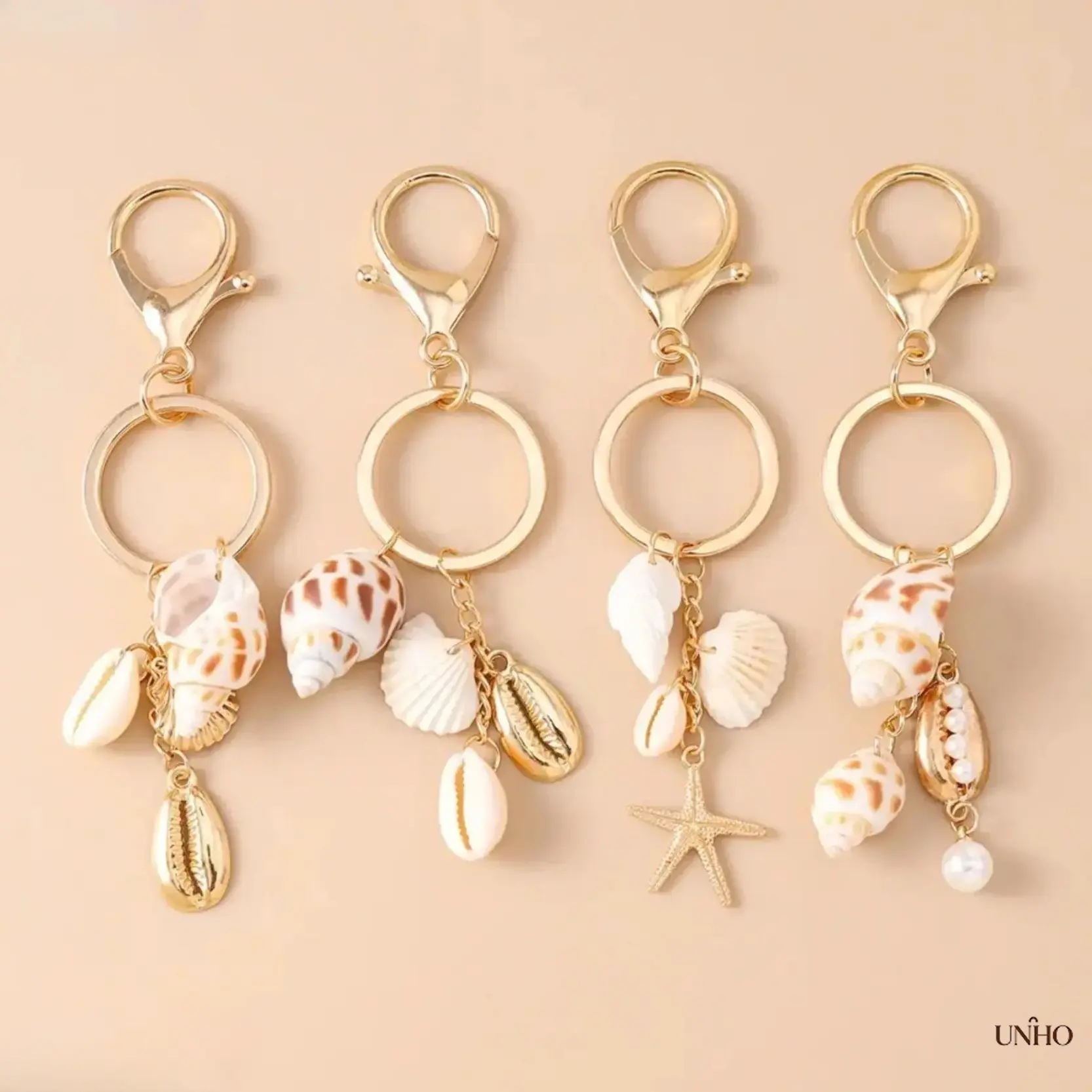 New Summer Alloy Metal Keychain Set with Snap Closure - Seashells, Starfish Charm, Smooth Pearl, Conch Bag Charms for Luggage Backpacks, Nautical Aesthetic Outdoor Travel Fashion Accessory