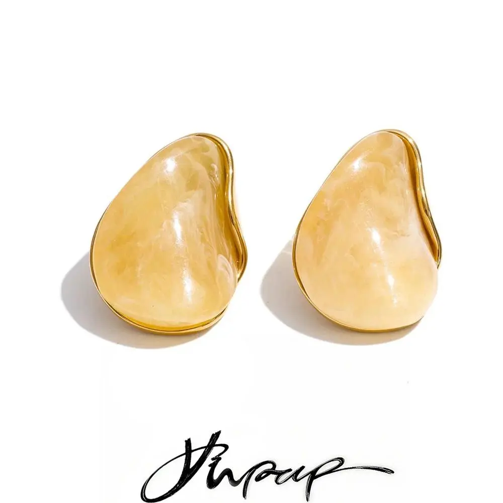 Unisex Charm Stud Earrings with Amber-Style Acrylic Resin, Waterproof Gold-Tone Stainless Steel Jewelry for Casual Wear, Charm Look, Adults, Charm Shape