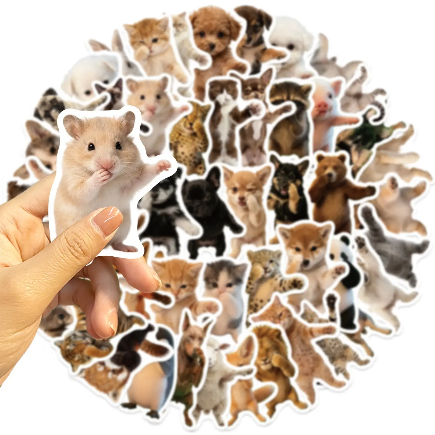50pcs/set Cute Animal Stickers, DIY Phone Computer Waterproof Decorations, Handmade Journal Material, Gift Idea, Fun Design