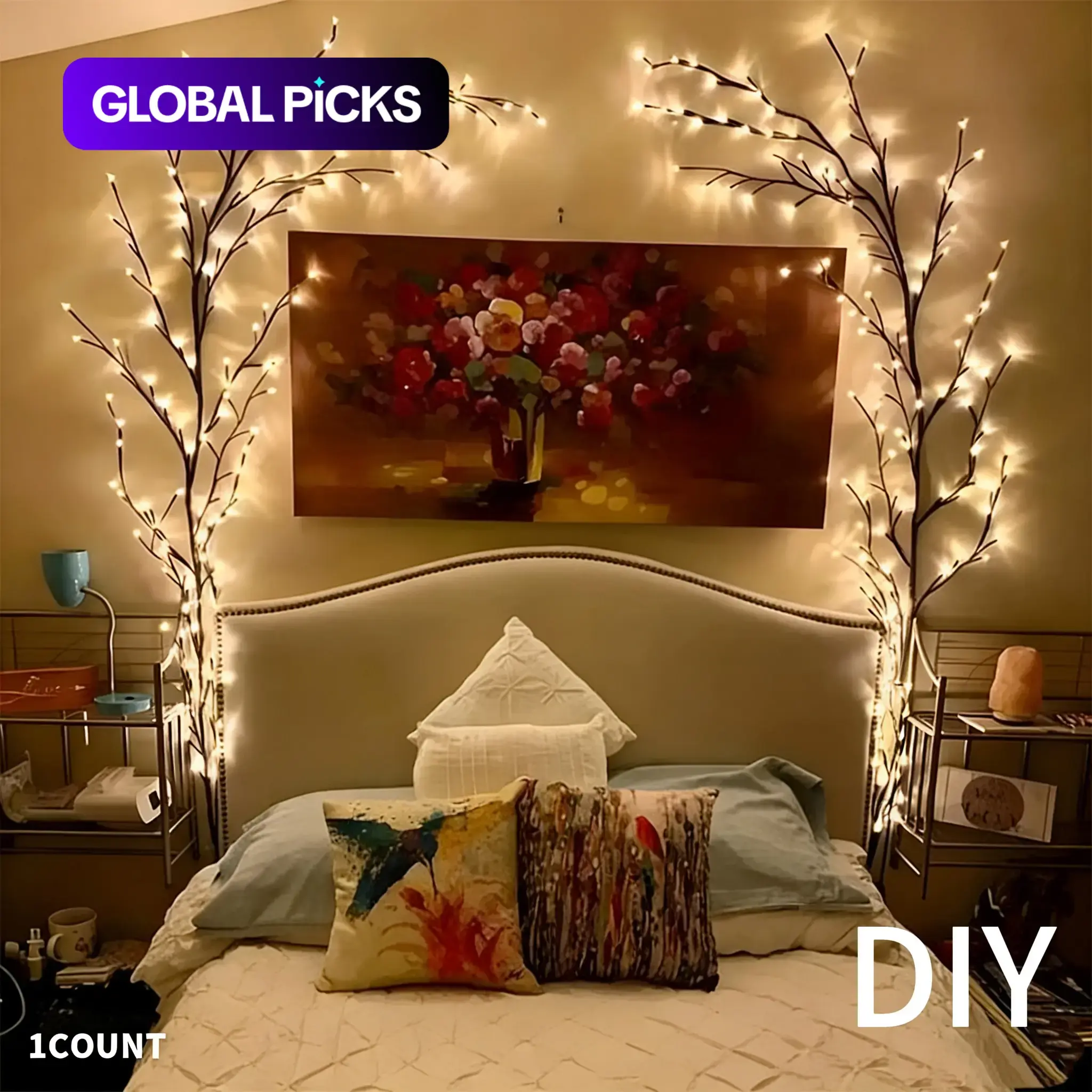 144 LED Branch Vine Light Decorative Flowers DIY Installation for Living Room Bedroom Outdoor Decoration, New Year Valentine's Day Easter Thanksgiving Party Tree Branch Lights #GLOBAL PICKS