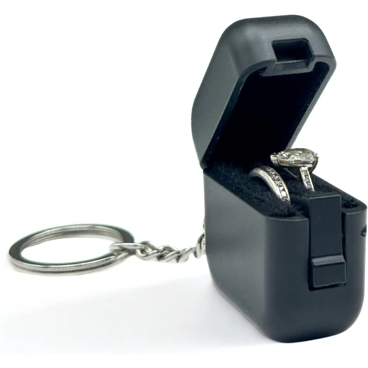 Ultra Slim Ring Case with Keychain – Portable Gym Jewelry Box, Compact Travel Ring Holder, Small Black Jewelry Organizer for Women and Men(1.4 x 1.4 x 0.7 in)