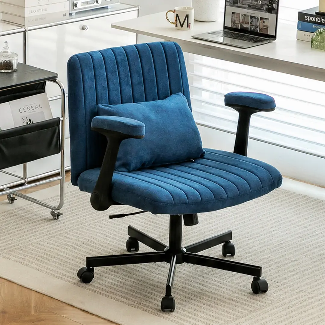 ARCH Modern Linen Blue Criss Cross Office Chair with Adjustable Height, 360° Swivel, Tilt Lock, Memory Foam Seat, Lumbar Pillow, Casters, Ergonomic Desk Chair for Home Office, Study Room, Blue Velvet, Blue Color Options, Altay Velvet Material