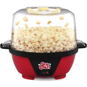 Hot Oil Popcorn Popper, Popcorn Maker Machine with Large Serving Bowl Lid and Stirring Rod Perfect for Movie Night Snack Time or Parties, 6-Quart, Red
