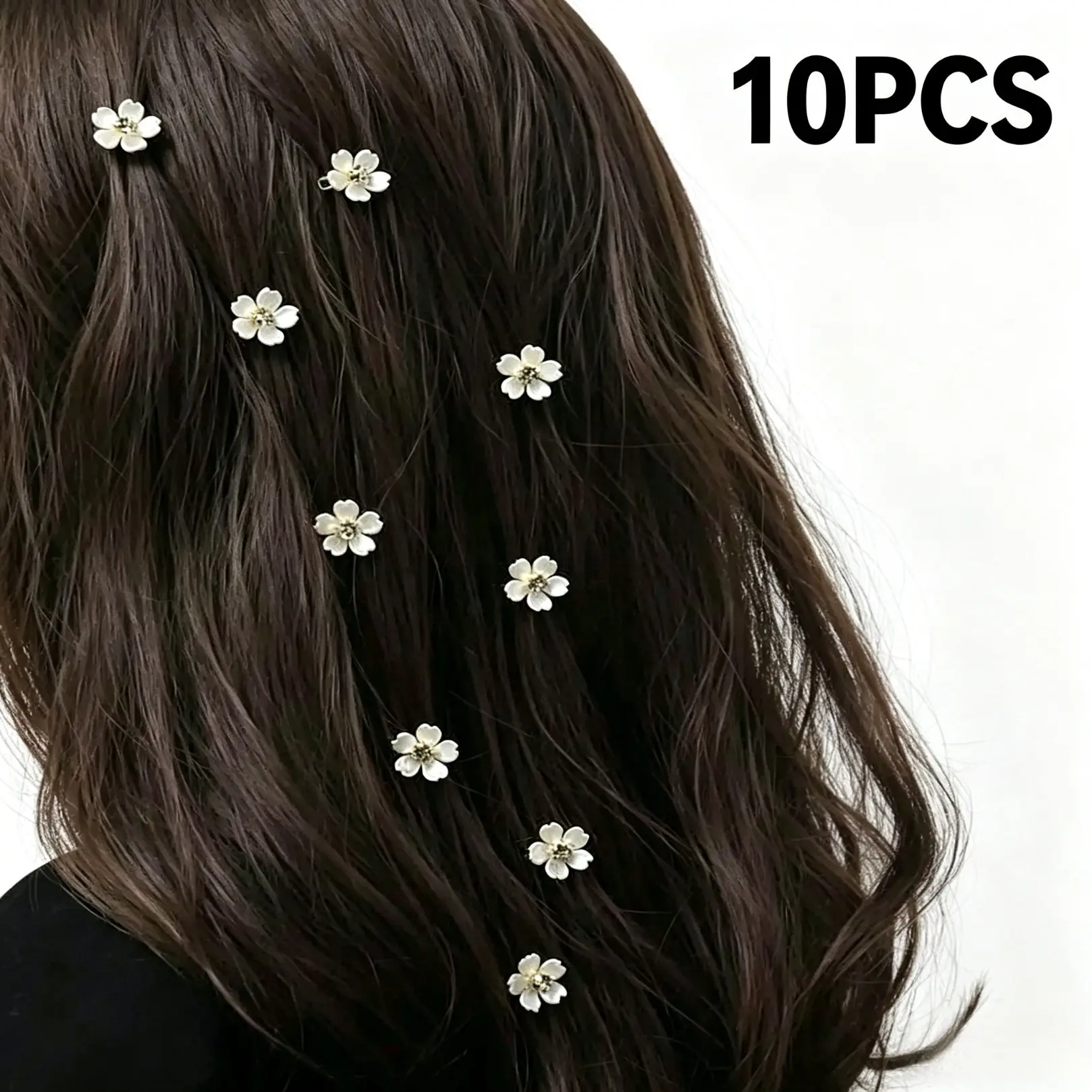 10pcs Rhinestone Flower Decor Metal Hair Clip, Cute Mini Floral Design Metal Hair Clip, Fashion Hair Accessories For Girls & Women