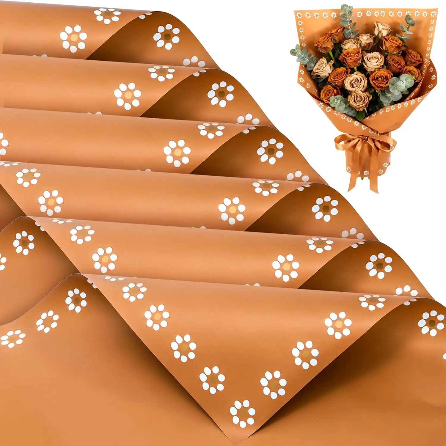 60 Sheet Flower Wrapping Paper  for Mother's Day, 22 x 22 Inch  Floral Bouquet Wrapping Paper for DIY Packaging, Florist Supplies, Birthday Party Decor, Mexican Flower Border Design