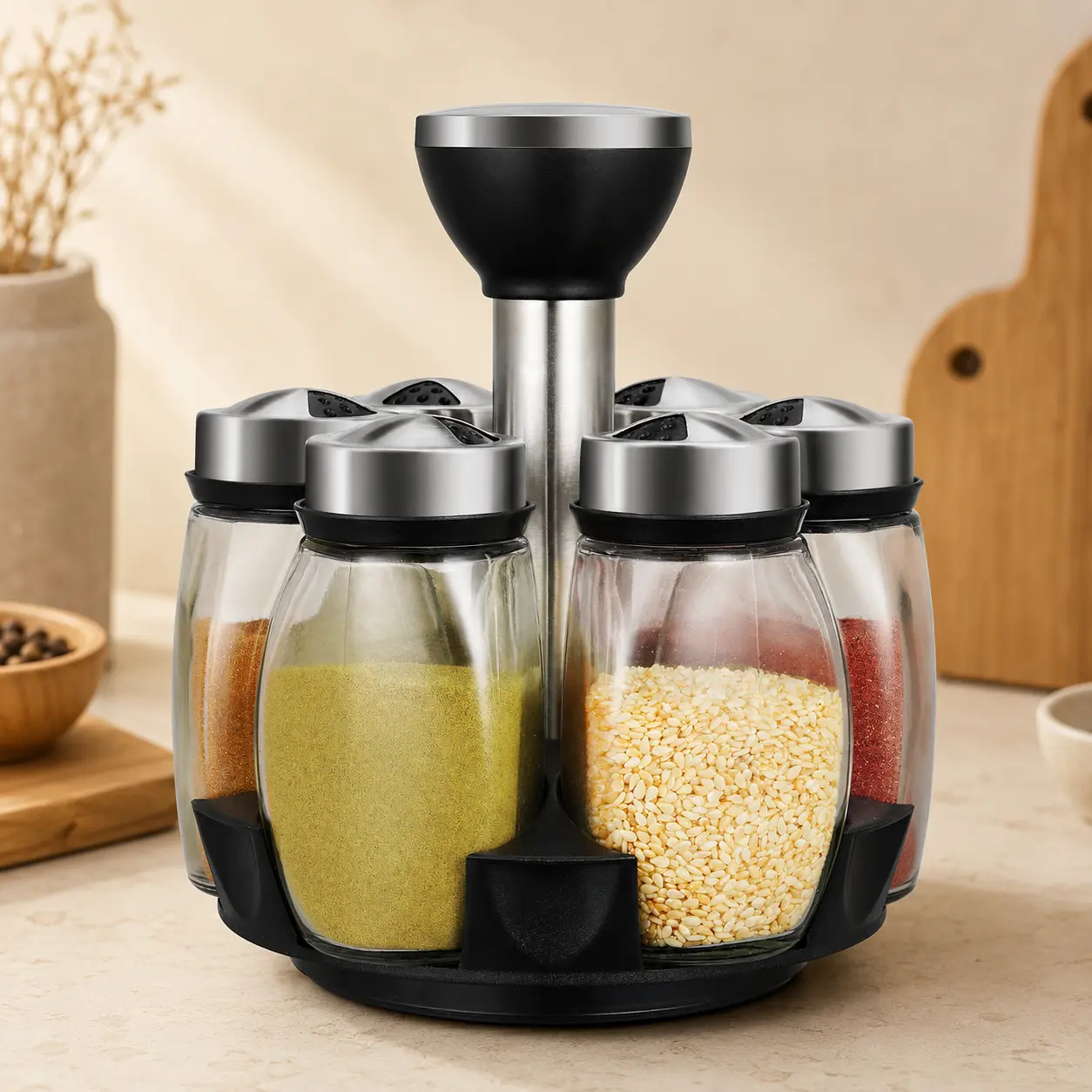 Rotating Spice Rack Organizer with 6 Empty Glass Jars, Kitchen Countertop Seasoning Stand, Space Saving Spice Holder for Cooking, Great Gift For Chefs & Foodies (Spices Not Included) : Home & Kitchen,Portable