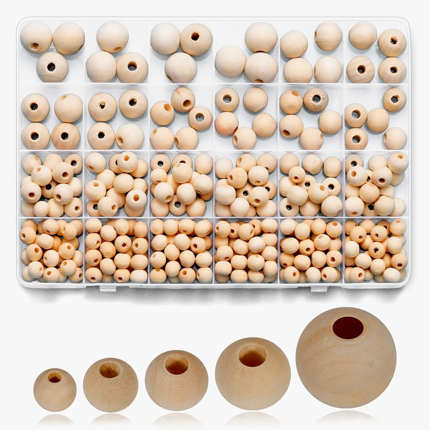 280 count Wooden Beads for Crafts 5 Sizes Unfinished  Bead Bulk 8mm, 10mm, 12mm, 14mm, 16mm Beads for Craft Making Decorations DIY  Making, Macrame, Bracelets
