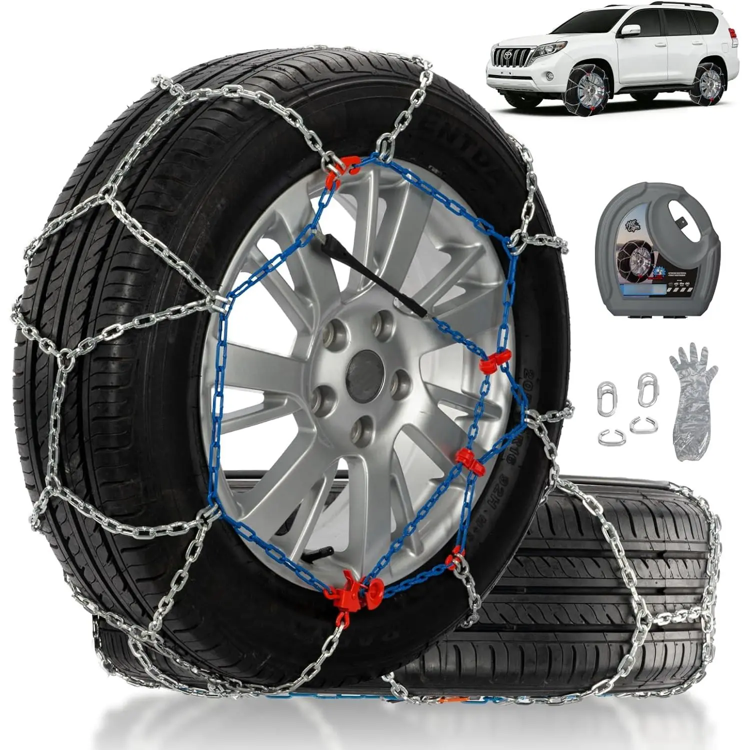Snow Chains for Pickup  & SUVs Off-road, Heavy Duty Quick Fit & Easy Installation Snow Tire Chains, Portable   Tire Traction Chain, Set of 2 (HP2330)