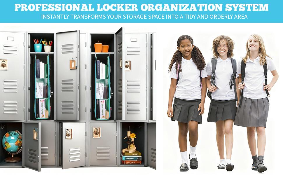 Locker Organizer with Hooks & Shelf, Unibody Steel Frame for Sag-Free Use in School, Gym, Work, Adjustable Storage Solution for Full/Half Lockers (Cyan)