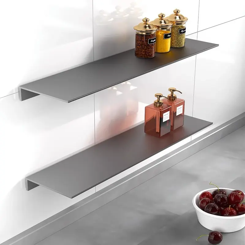 Space aluminum single-shelf perforated Nordic minimalist bathroom storage rack, wall-mounted storage shelf for the bathroom, for use in front of the mirror..