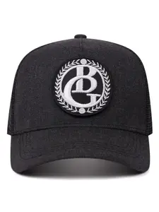 Round Patch Baseball Cap, Retro Dark Grey Twill Mesh Trucker Hat, Premium Laurel Wreath Viral Monogram Cap, Casual Summer Outdoor Sun Visor