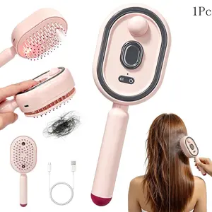 Electric Steam Brush for Hair, Electric Spray Air Cushion Massage Comb with Red Light Therapy, Rechargeable Water Spray Hair Brush, Self-Cleaning Detangling Anti-Static Hair Care Comb, Hydration, Moisturizing, Hair Treatment
