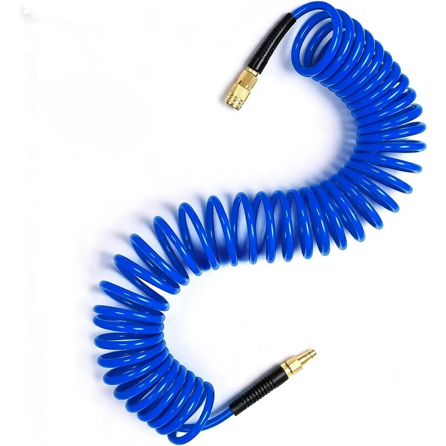 1/4-in NPT PU Rebound Coiled Air Compressor Hose with Quick Connect Kit, Bend Restrictors for Pneumatic Tools, Garages, Workshop Users