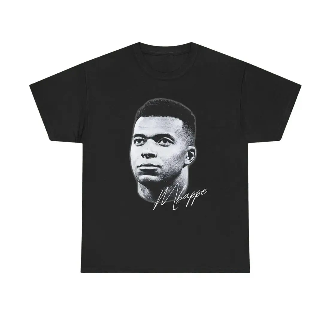 Unisex Retro T-Shirt with Mbappé Portrait Print, Short Sleeve Round Neck Cotton Top for Soccer Fans, Fade Resistant Graphic, Shortsleeve, Classic, Football, Tops, Sporty Chic, Universal, Clothes, Streetwear