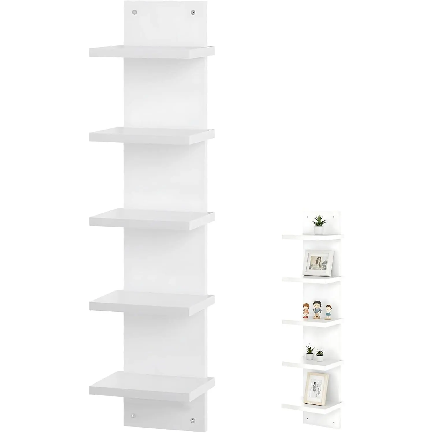 5-Tier Wall Shelf, Space-Saving Floating Shelves for Storage, Composite Wood, Vertical Display & Tall Tower Design, Home Decor Organizer for Living Room, Bedroom, Office, White